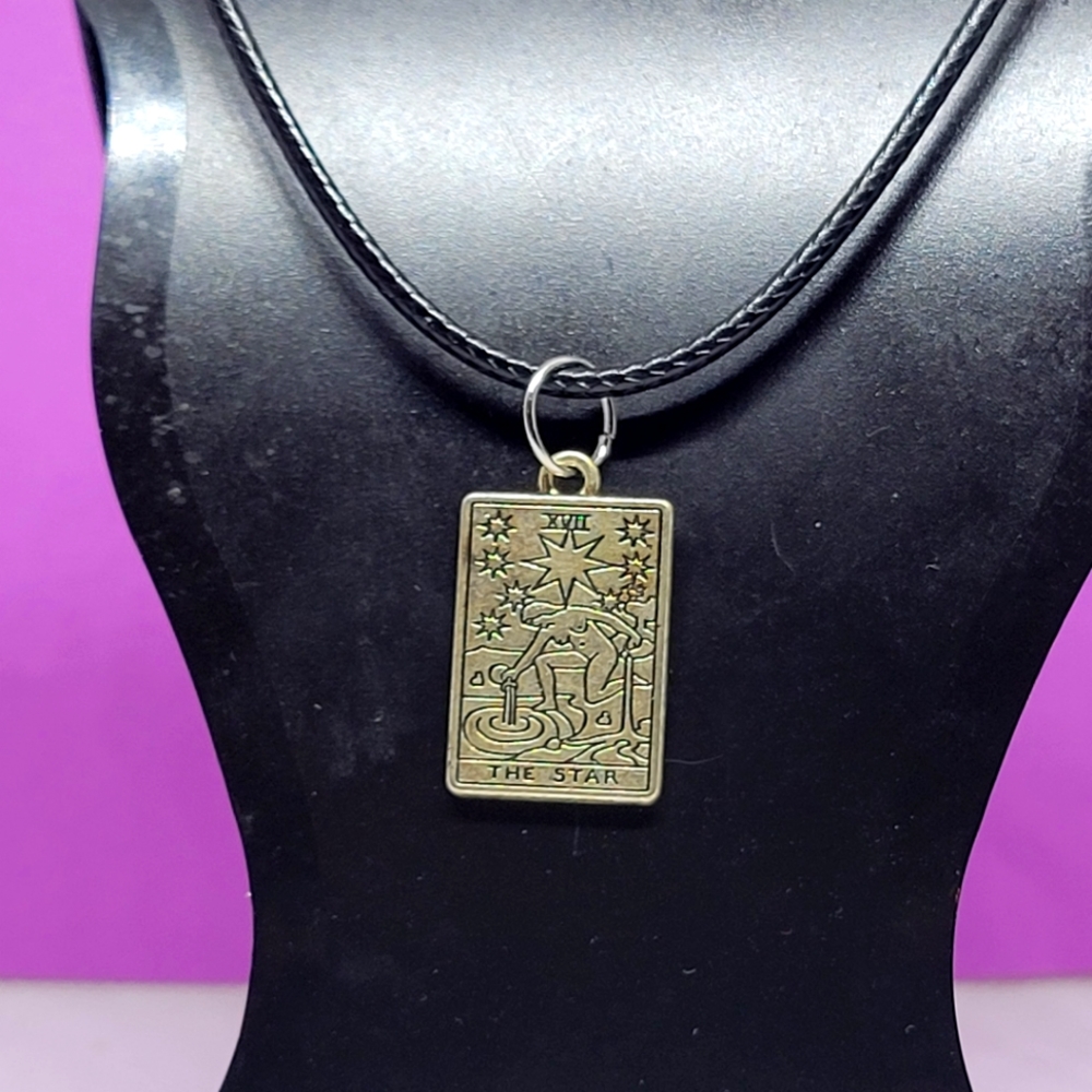 Tarot charm leather chain necklace
